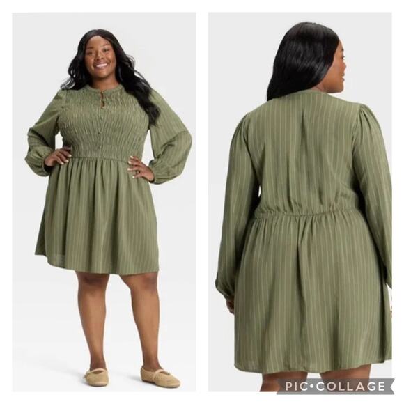 Ava & Viv Dresses & Skirts - Ava Viv Green Striped Smocked Dress Size XXL